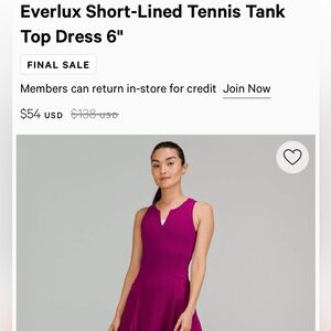 Lululemon Everlux Tennis Dress size 4